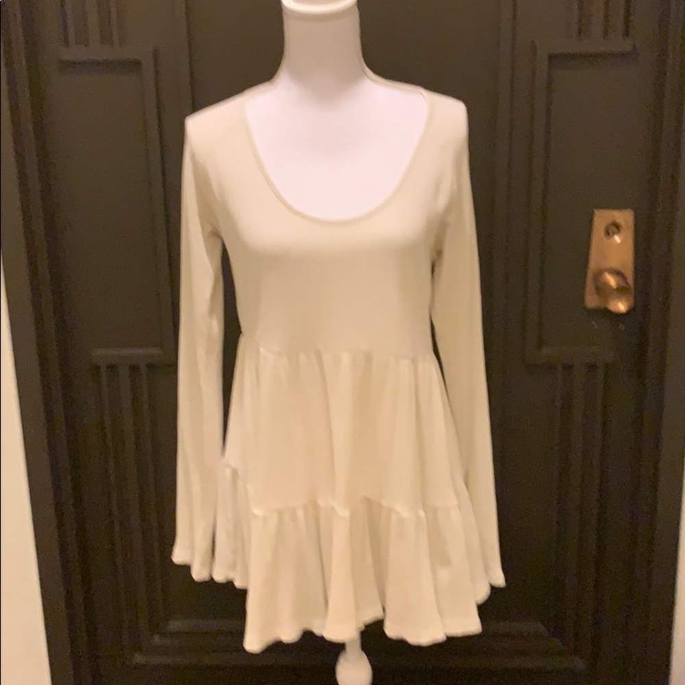 Maeve Anthropologie Ivory Waffle Tiered Knit Top